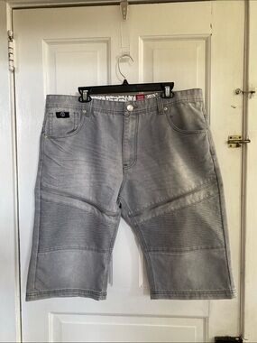 Men's Gray Denim Moto Shorts Switch Pemium Denim Size 40